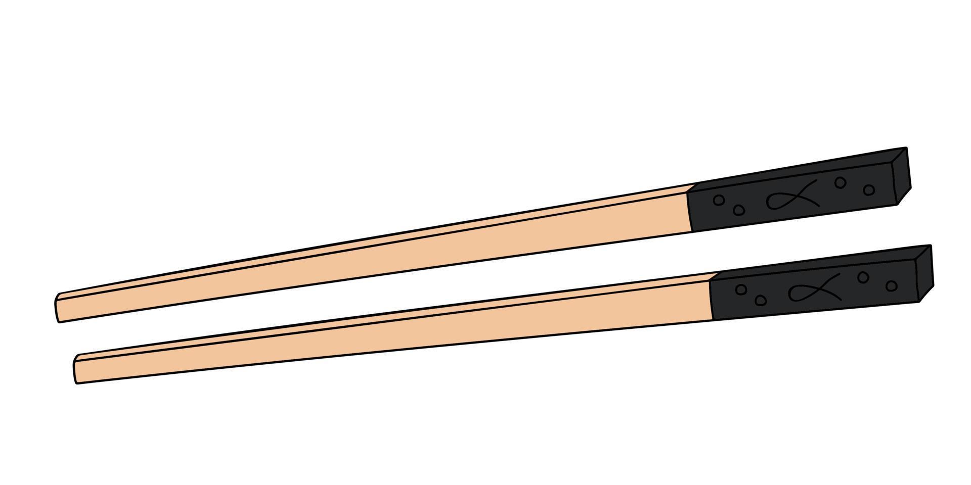 palillos de madera dibujados a mano para comer sushi, mariscos, comida japonesa y china vector