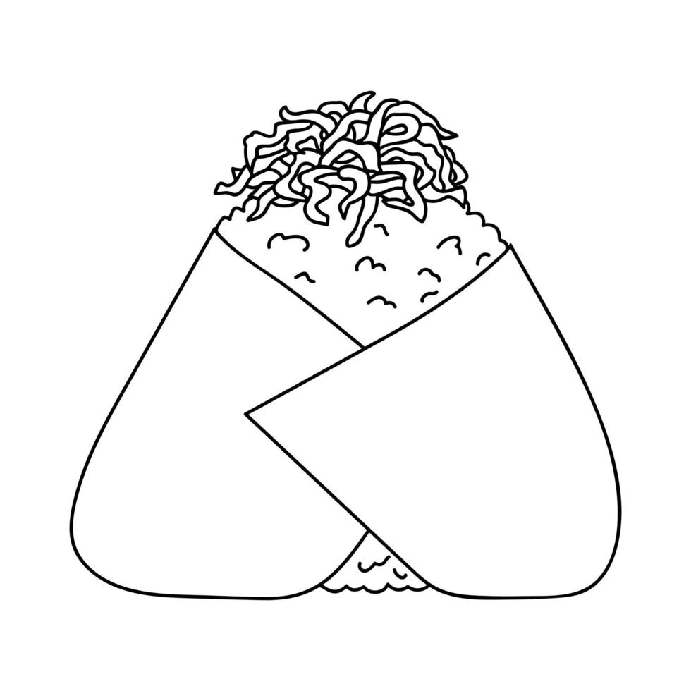 Hand drawn onigiri clipart. Japanese fast food made of rice. Rice ball in nori seaweed vector