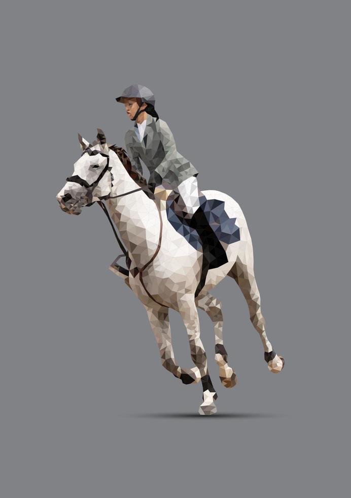 diseño gráfico dibujo estilo polígono mujer de carreras de caballos para la carrera con fondo gris ilustración vectorial vector