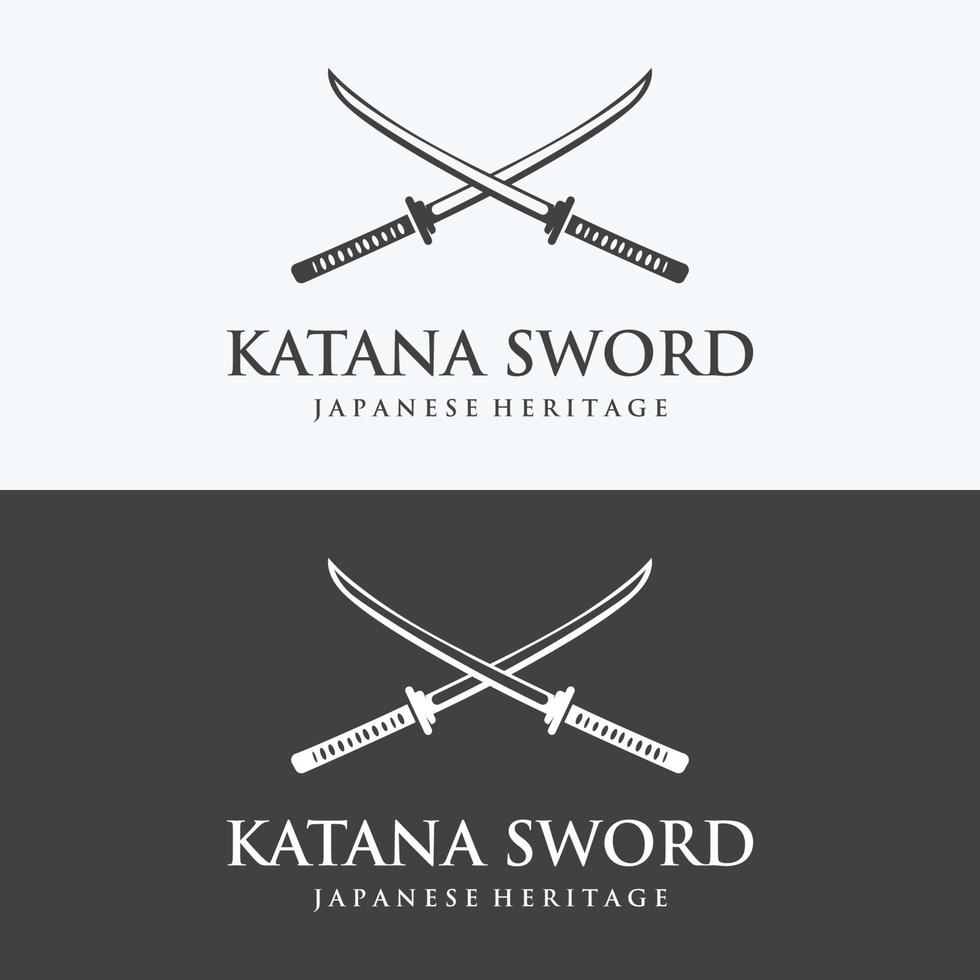 Japanese vintage katana samurai sword logo template,japanese heritage sword vector illustration.