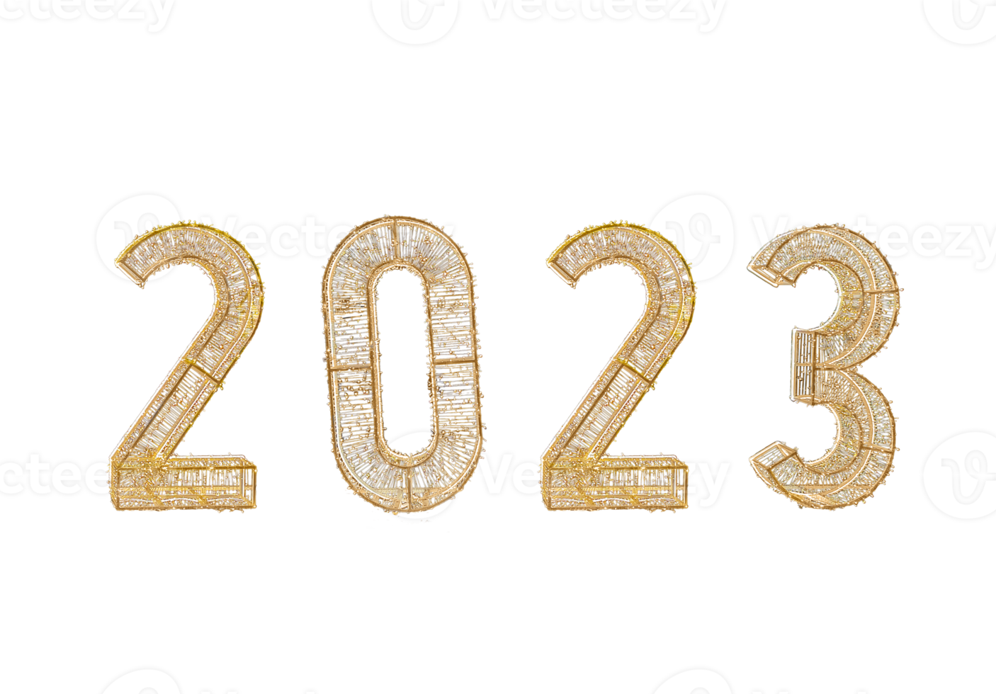 Number 2023 from yellow lights on black isolated background. Date of year. Christmas, New Year png