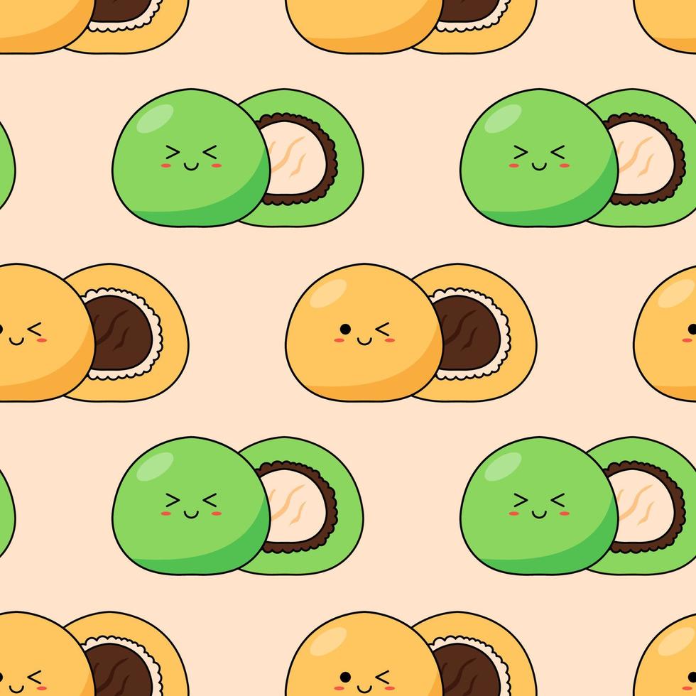 Seamless pattern with kawaii mochi on light background. vector