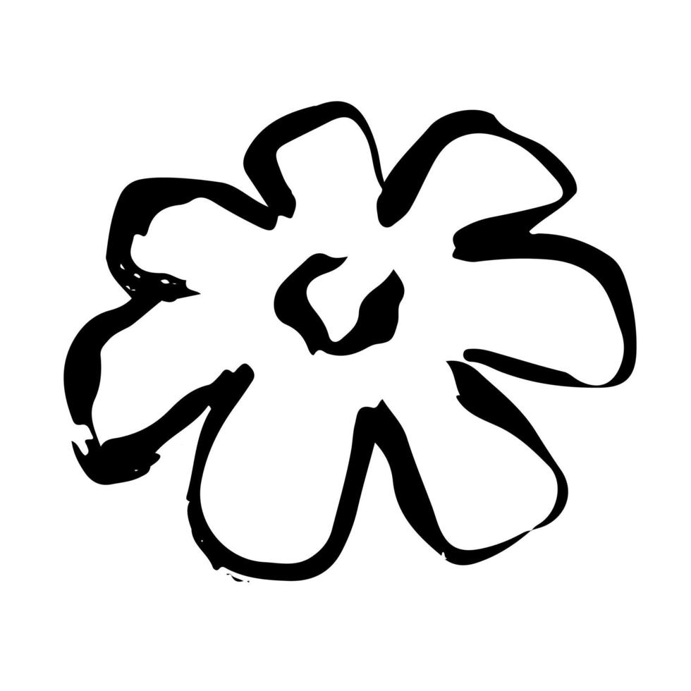 Abstract flower drawn with a brush and ink. Vector decorative design element in black