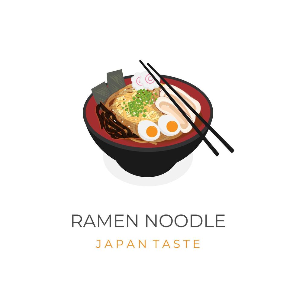 delicioso logotipo de ilustración de ramen japonés con ingredientes completos vector