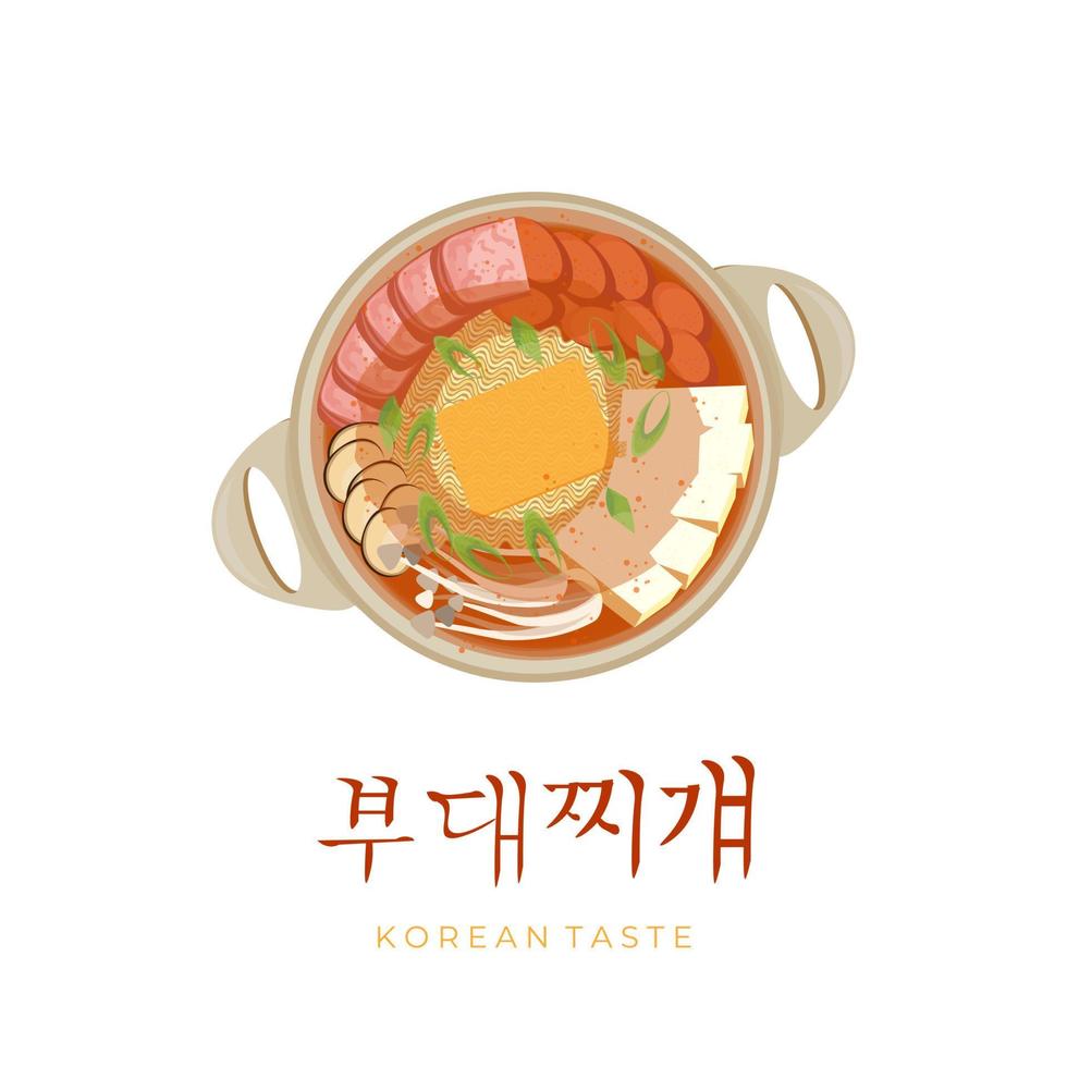 Delicious Budae Jjigae Korean Food Illustration Logo With Complete Filling vector