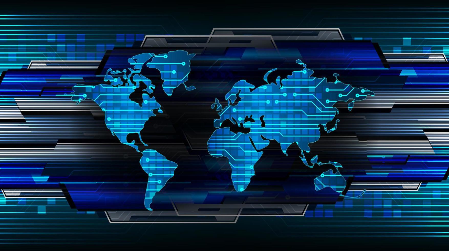 mapa del mundo holográfico moderno sobre fondo de tecnología vector