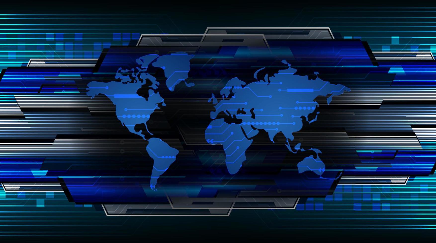 mapa del mundo holográfico moderno sobre fondo de tecnología vector