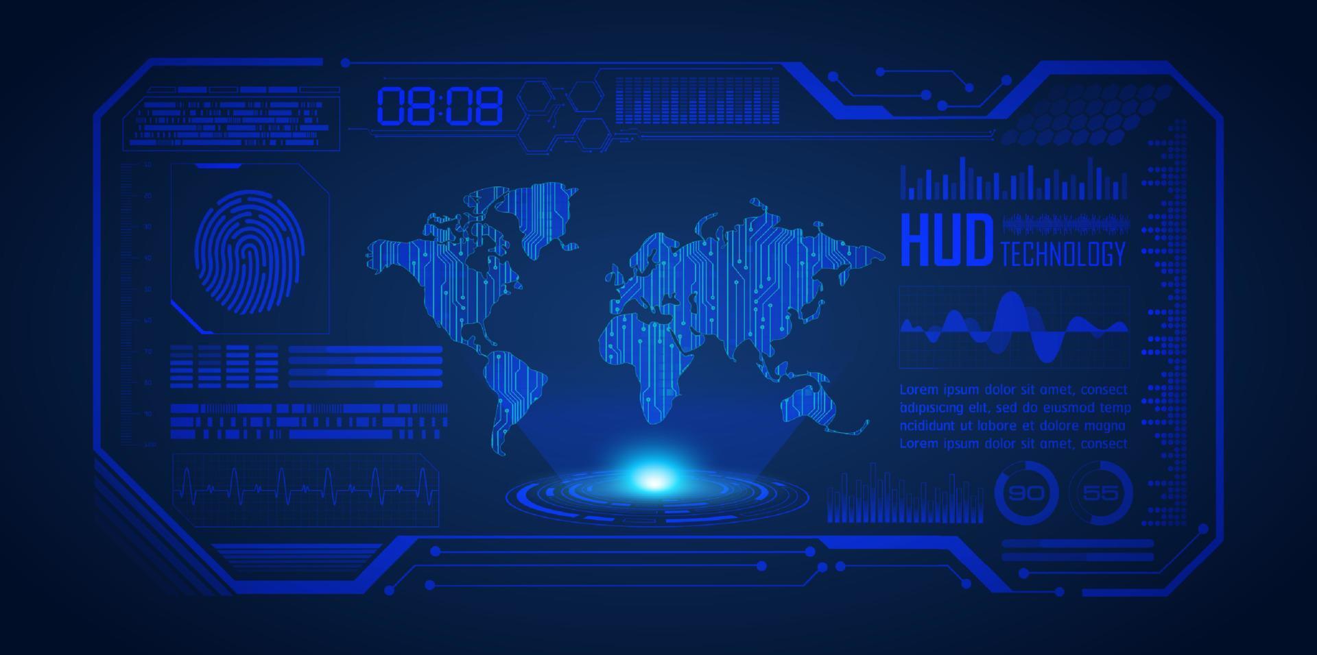 holograma de mapa del mundo moderno sobre fondo de tecnología vector