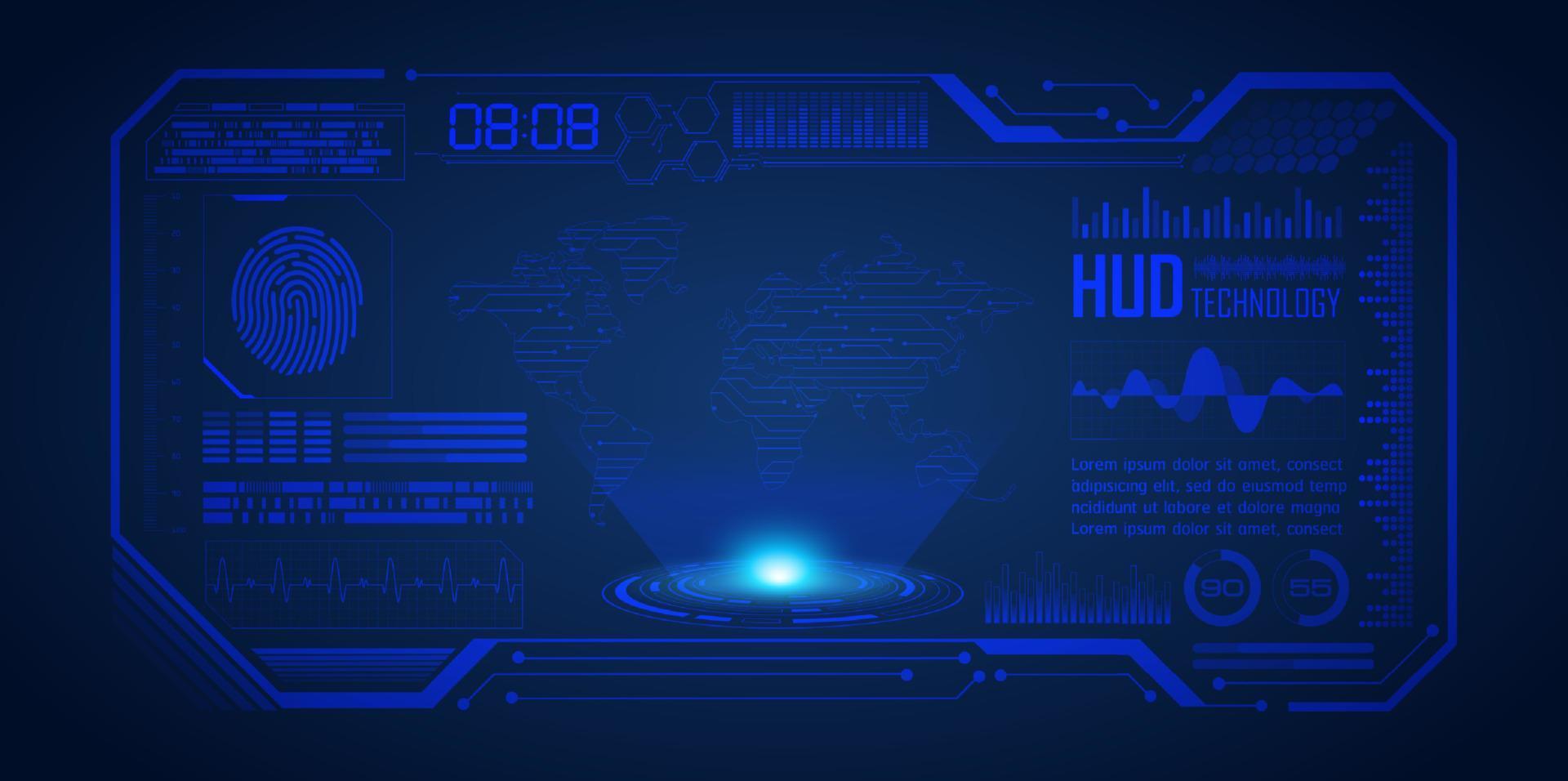 holograma de mapa del mundo moderno sobre fondo de tecnología vector