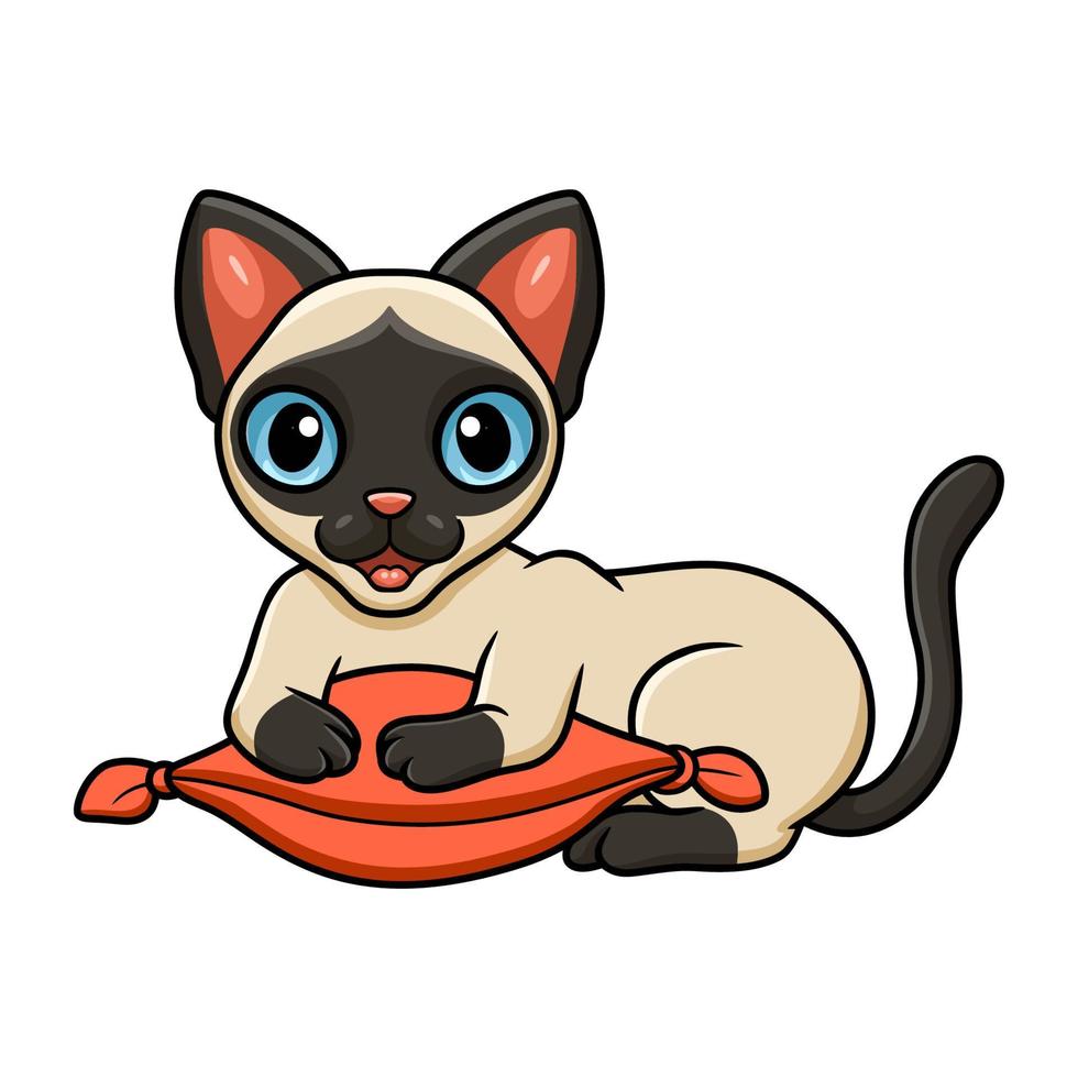 Cute siamese cat cartoon on the pillow vector