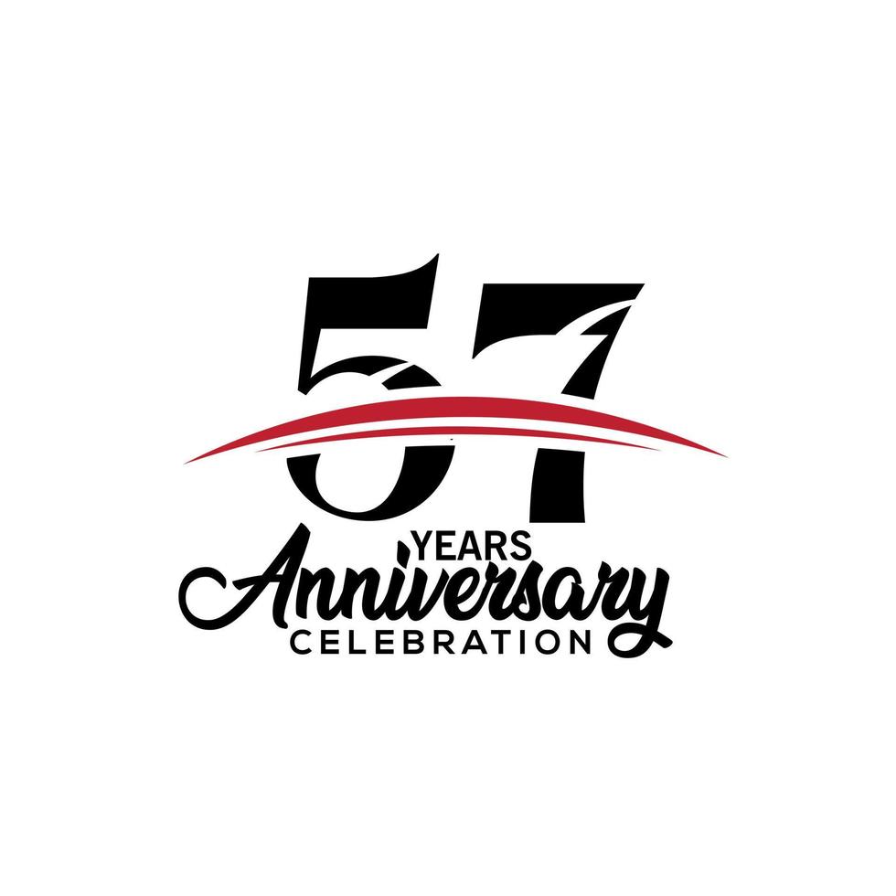 57th anniversary celebration design template for booklet with red and black colour , leaflet, magazine, brochure poster, web, invitation or greeting card. Vector illustration.