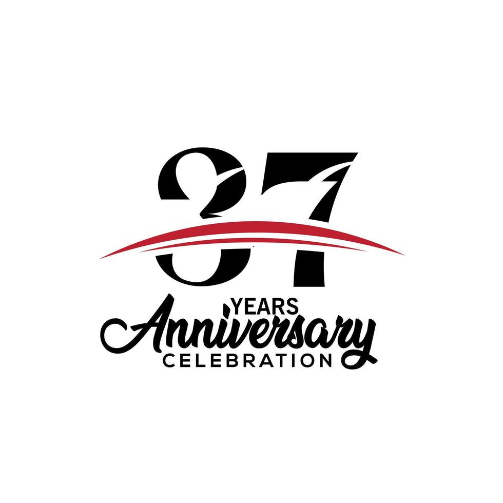 37th anniversary celebration design template for booklet with red and black colour , leaflet, magazine, brochure poster, web, invitation or greeting card. Vector illustration.