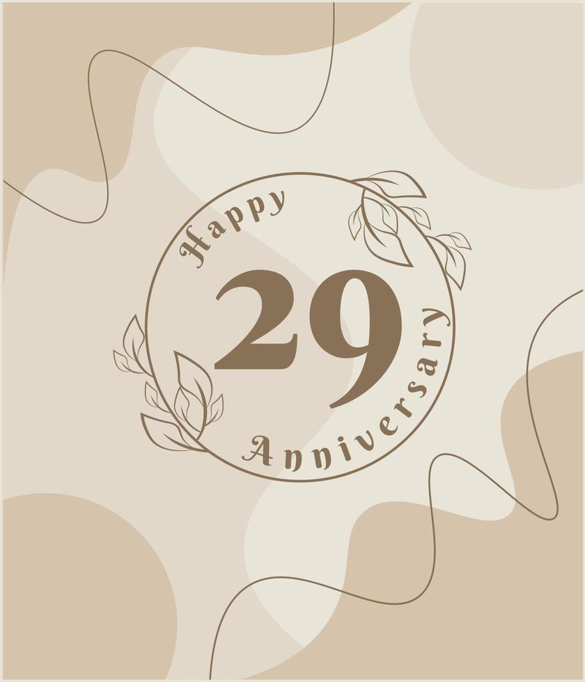 29 year anniversary, minimalist logo. brown vector illustration on Minimalist foliage template design, leaves line art ink drawing with abstract vintage background.