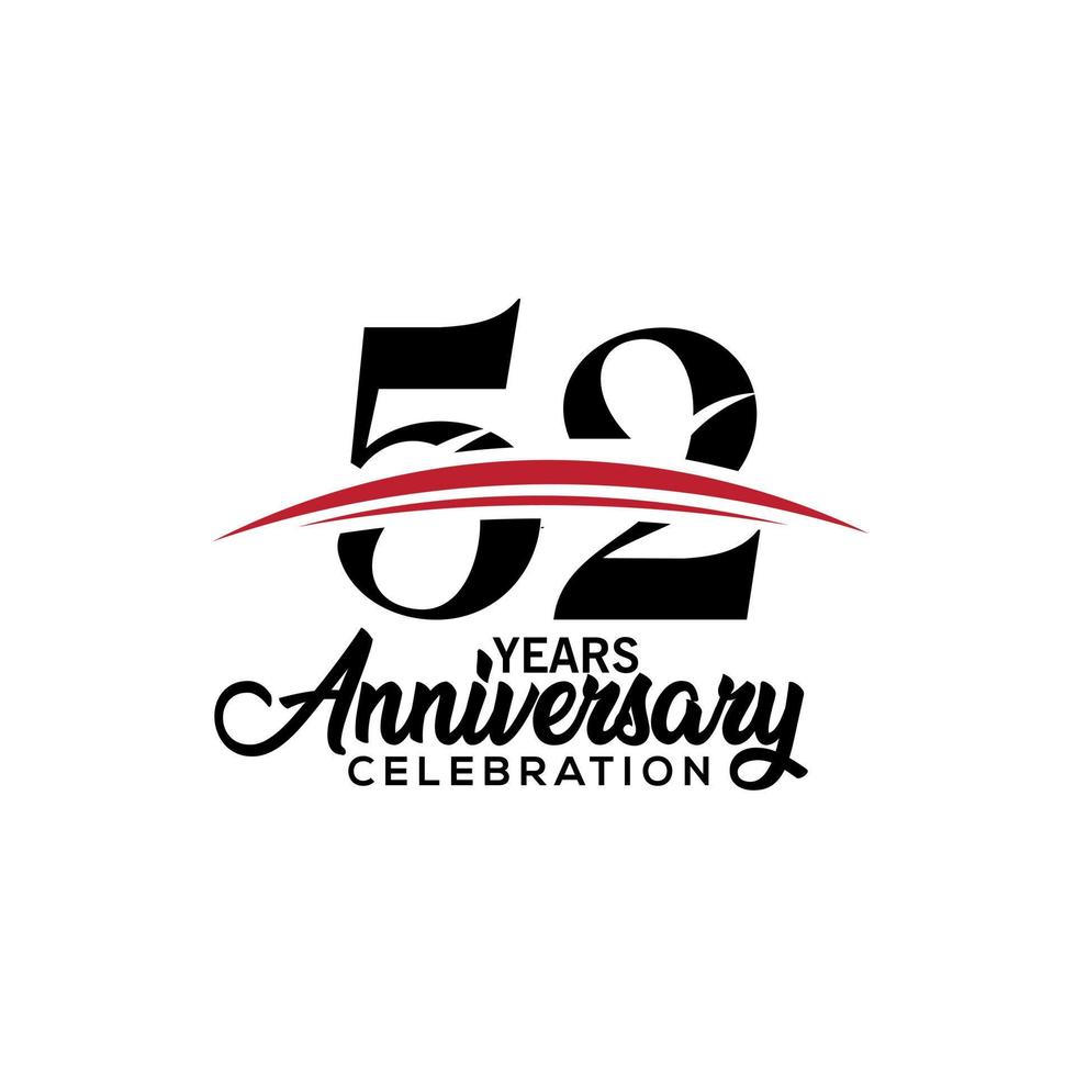 Plantilla de diseño de celebración del 52º aniversario para folleto con color rojo y negro, folleto, revista, afiche de folleto, web, invitación o tarjeta de felicitación. ilustración vectorial vector