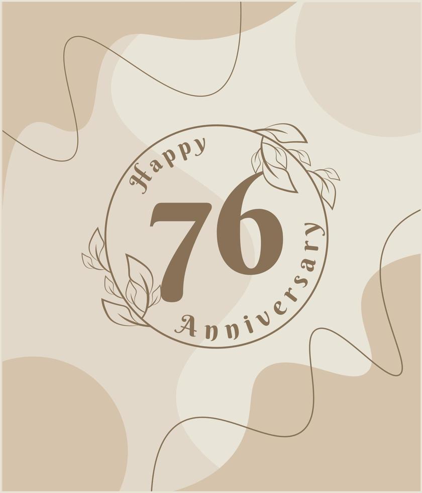 76 años de aniversario, logotipo minimalista. ilustración de vector marrón en diseño de plantilla de follaje minimalista, dibujo de tinta de arte de línea de hojas con fondo vintage abstracto.