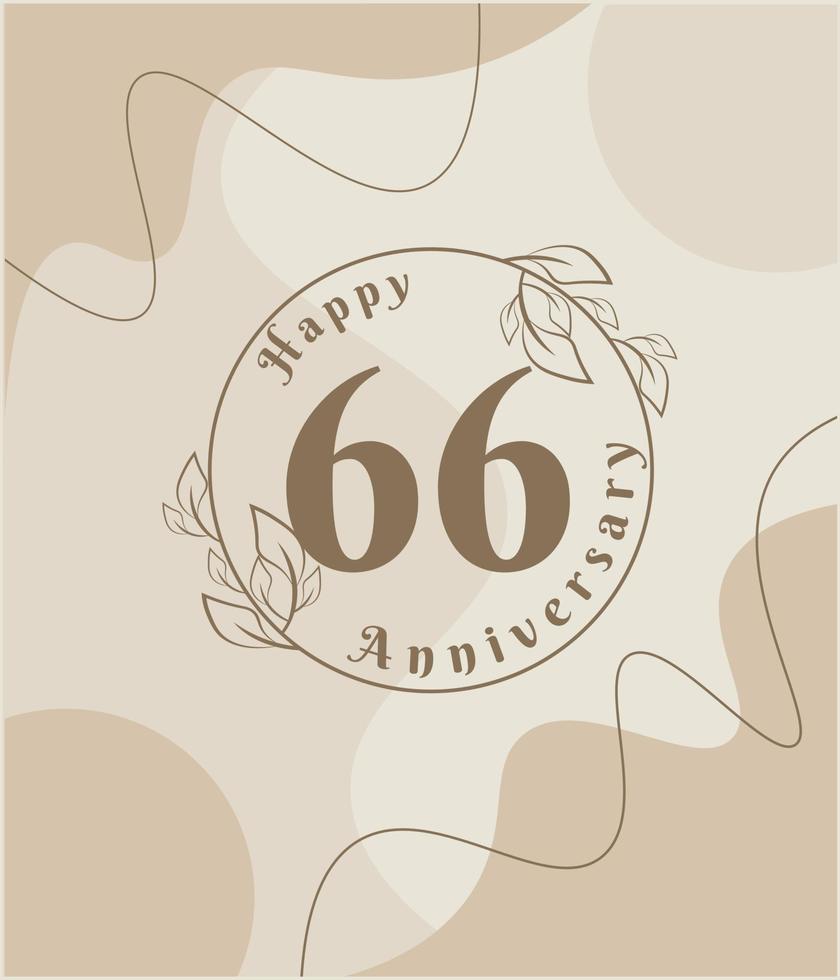 66 year anniversary, minimalist logo. brown vector illustration on Minimalist foliage template design, leaves line art ink drawing with abstract vintage background.