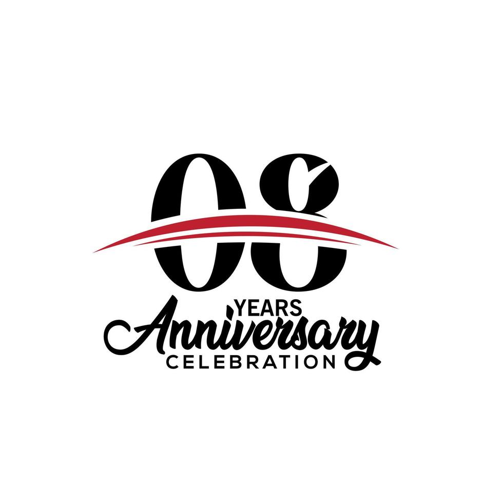 08th anniversary celebration design template for booklet with red and black colour , leaflet, magazine, brochure poster, web, invitation or greeting card. Vector illustration.