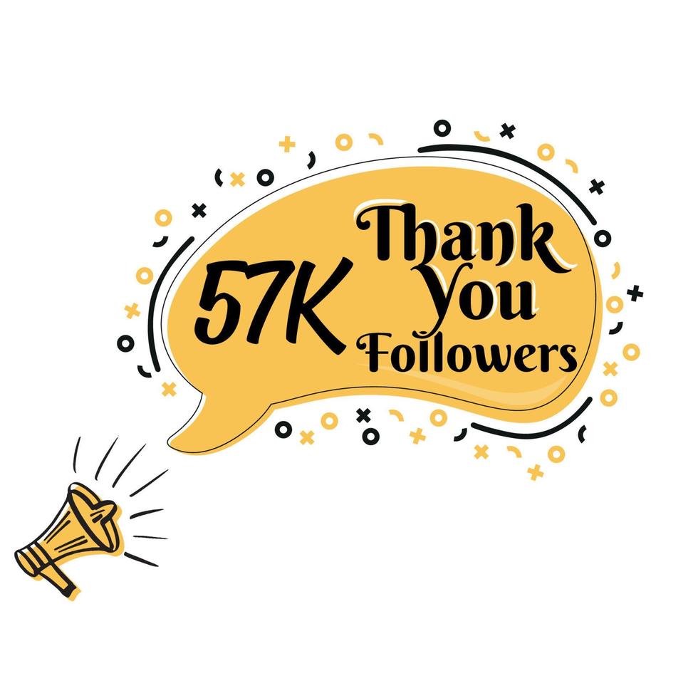 Thank you, 57K followers on speech bubble with megaphone vector design