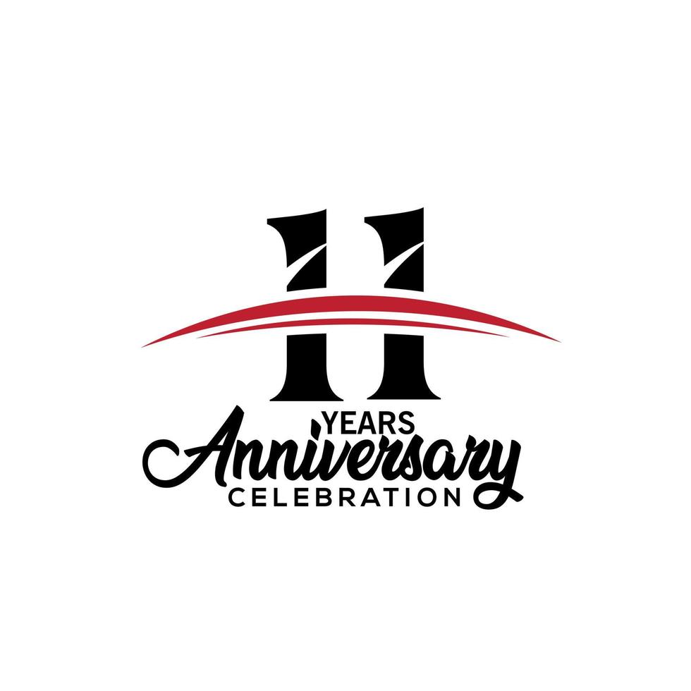 11th anniversary celebration design template for booklet with red and black colour , leaflet, magazine, brochure poster, web, invitation or greeting card. Vector illustration.