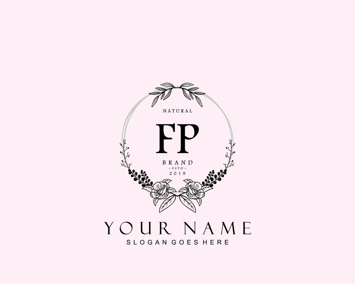 Initial FP beauty monogram and elegant logo design, handwriting logo of initial signature, wedding, fashion, floral and botanical with creative template. vector