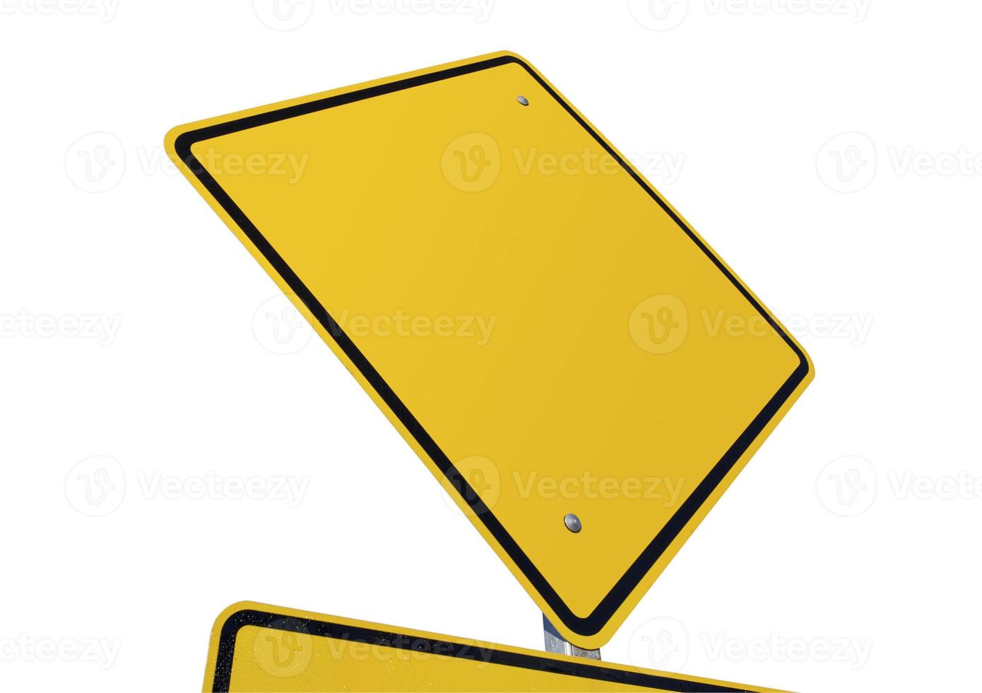 Blank Yellow Road Sign Isolated on White photo