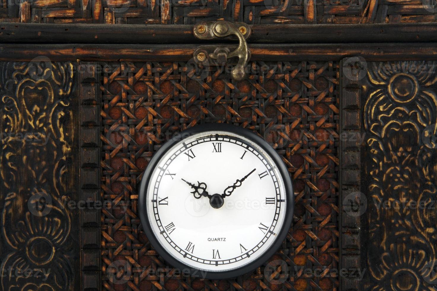 Close-up Front of Ornate Carriage Clock Box. photo