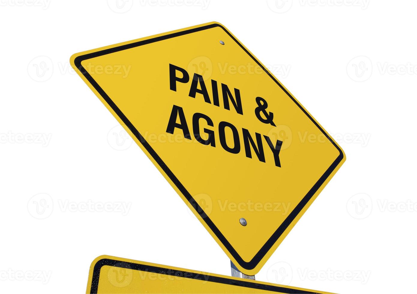 Yellow Pain and Agony Road Sign Isolated on White photo