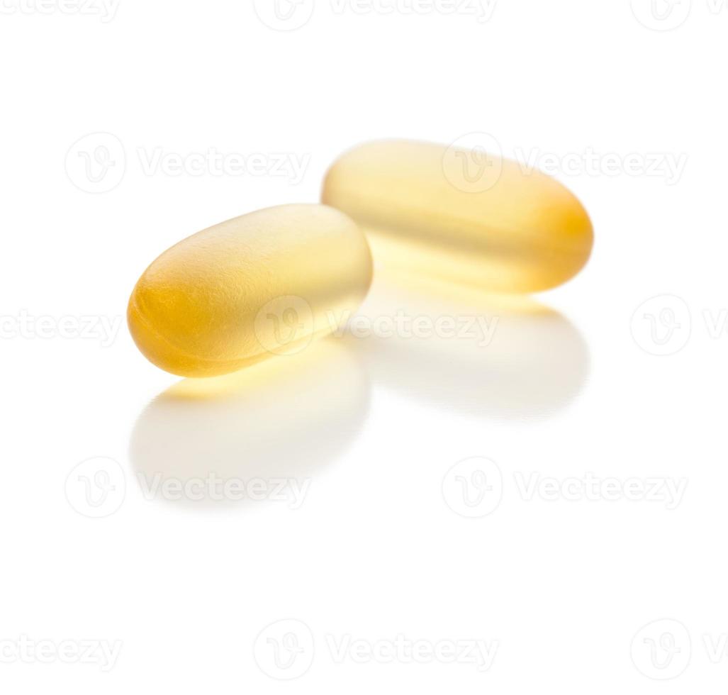 Omega 3 Fish Oil Supplement Capsules on White photo