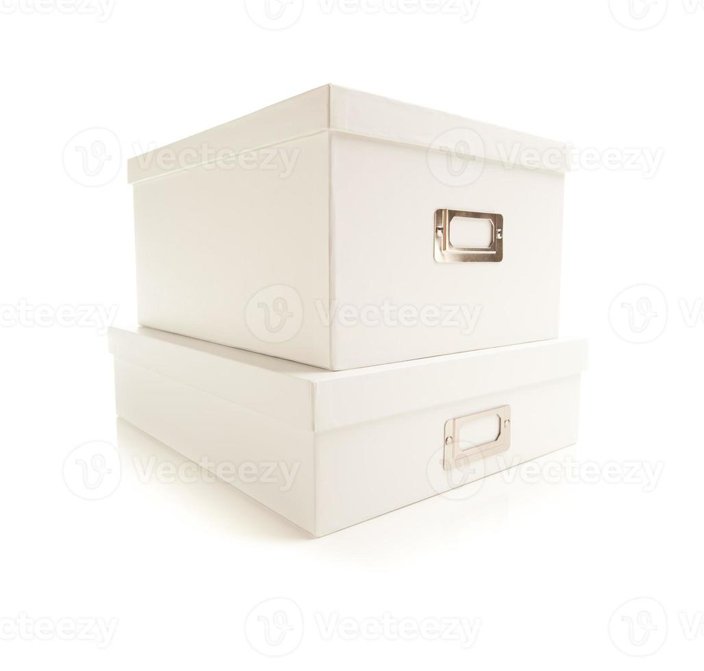 Stacked White File Boxed Isolated on Background photo