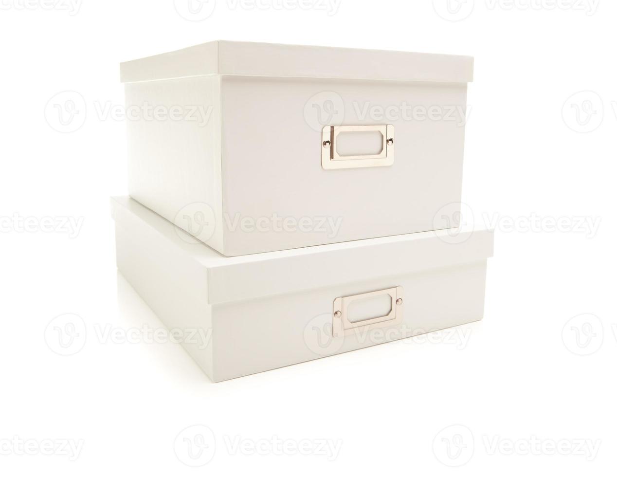 Stacked White File Boxed Isolated on Background photo