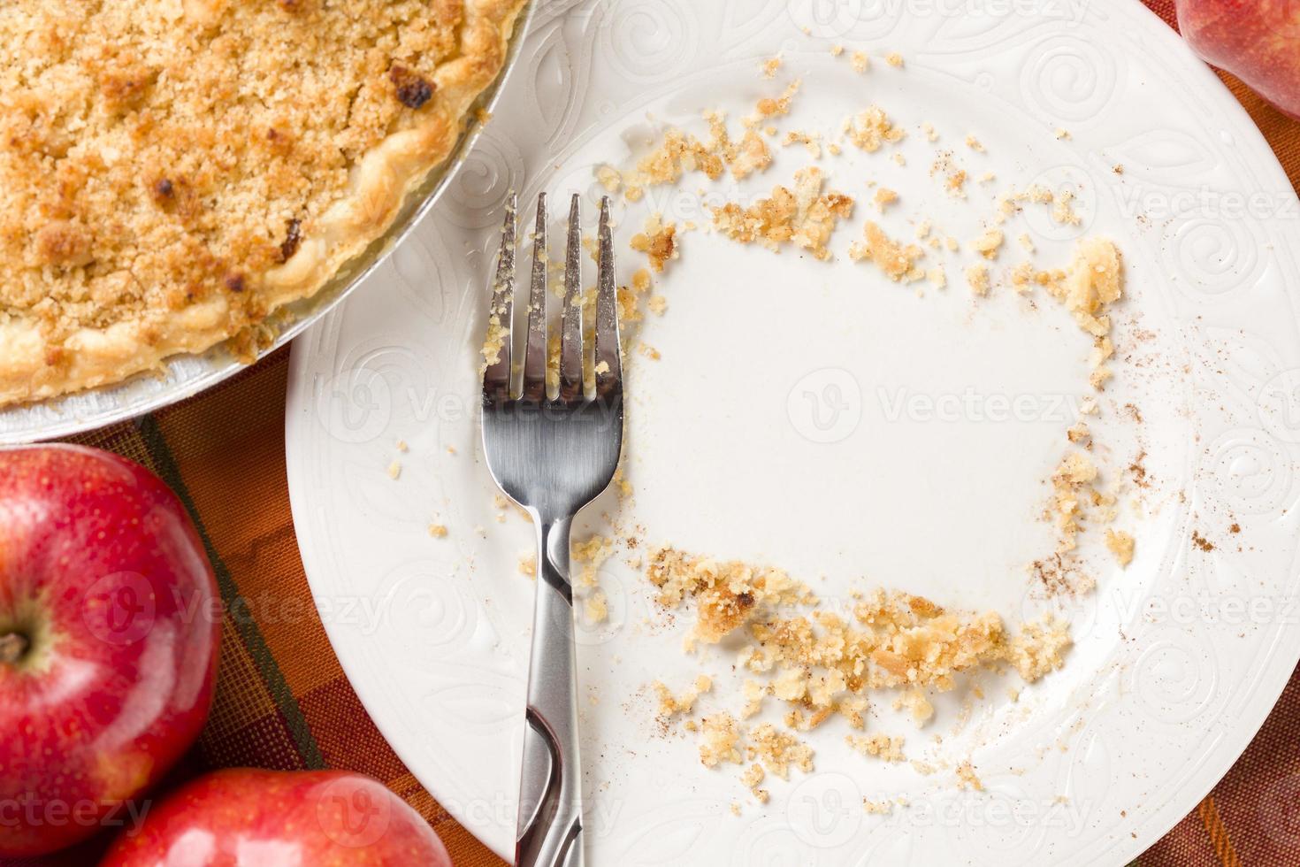 Overhead of Pie, Apples and Copy Spaced Crumbs on Plate photo