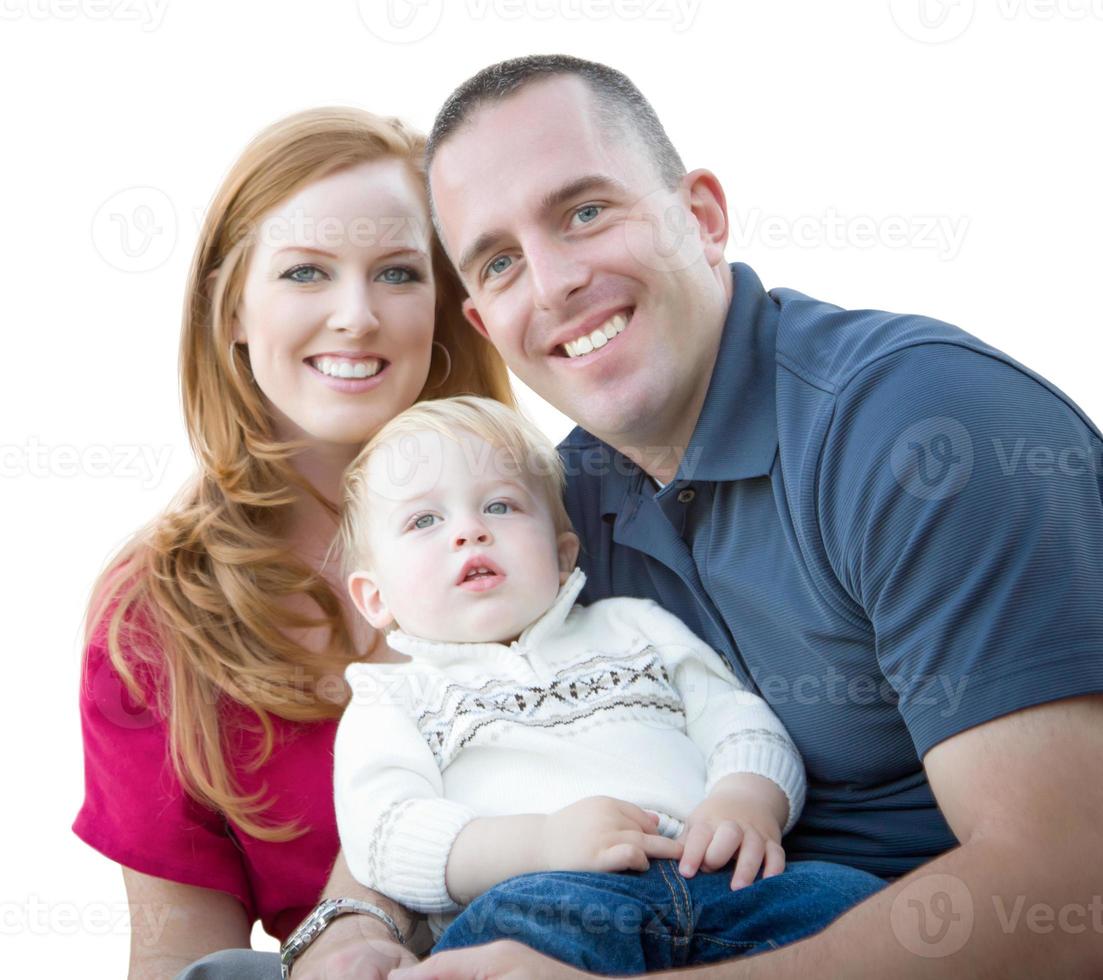 Young Attractive Parents and Child Portrait Isolated on White. photo
