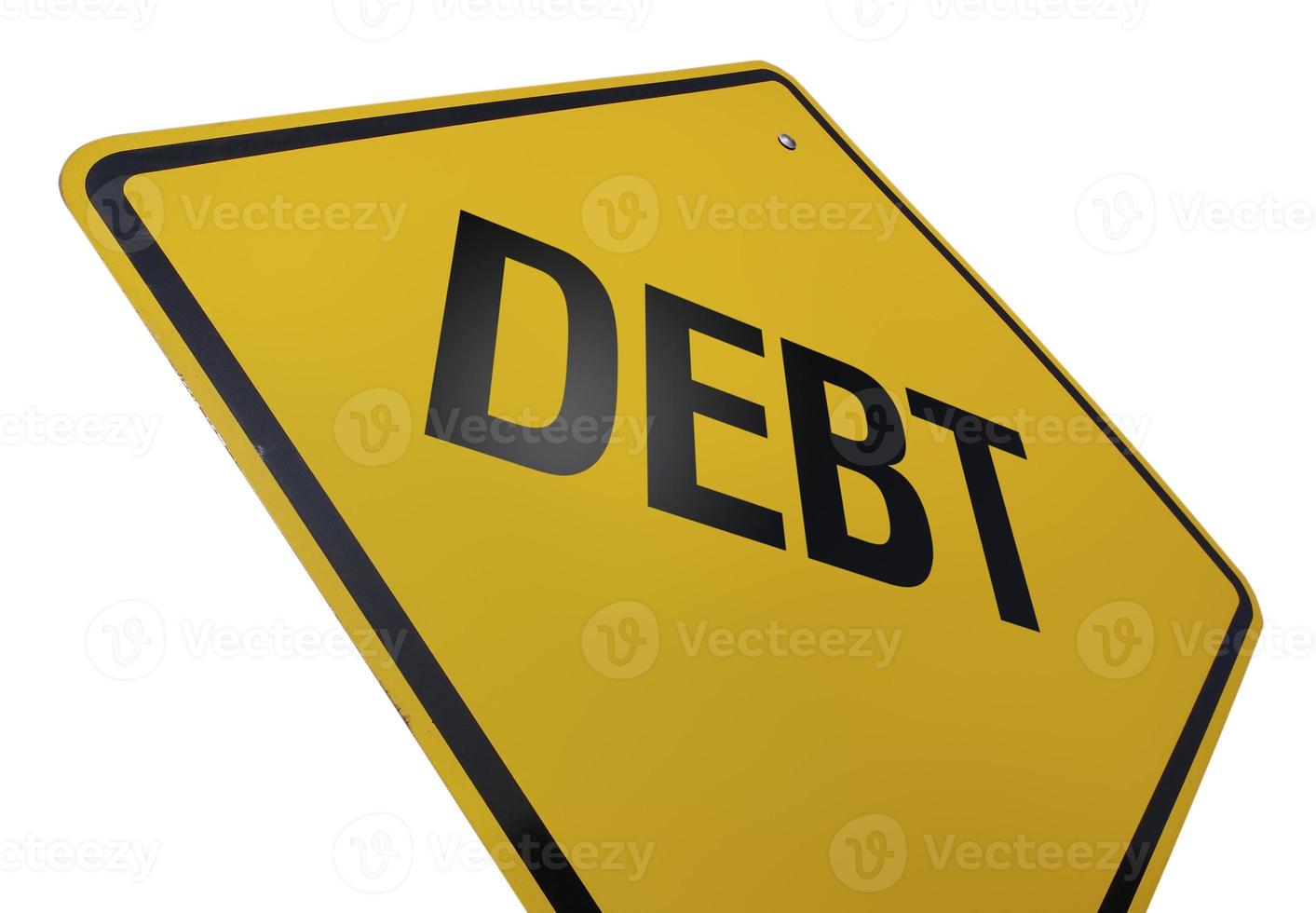 Señal de carretera de deuda amarilla aislada en blanco foto