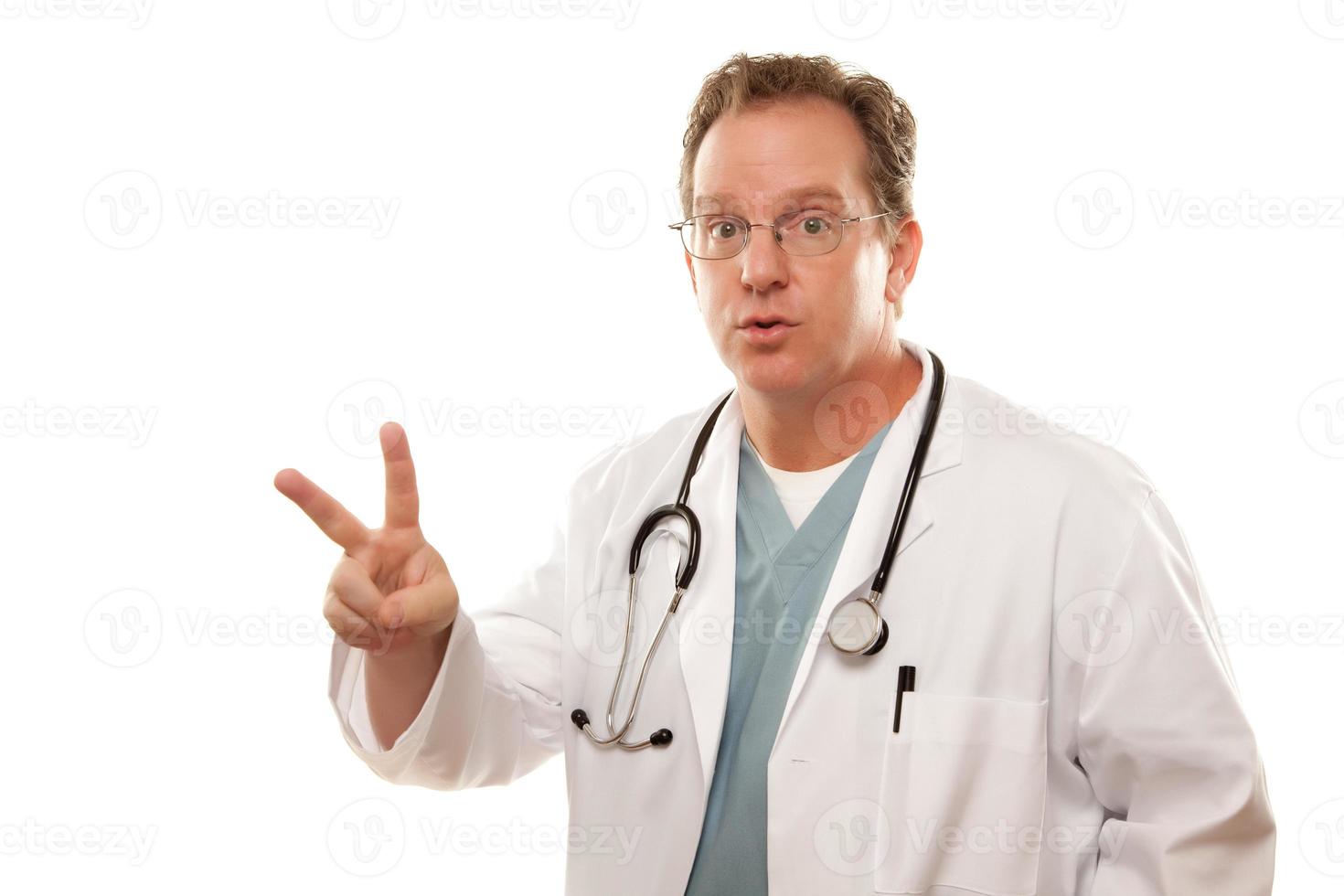 Male Doctor with Two Fingers Up photo