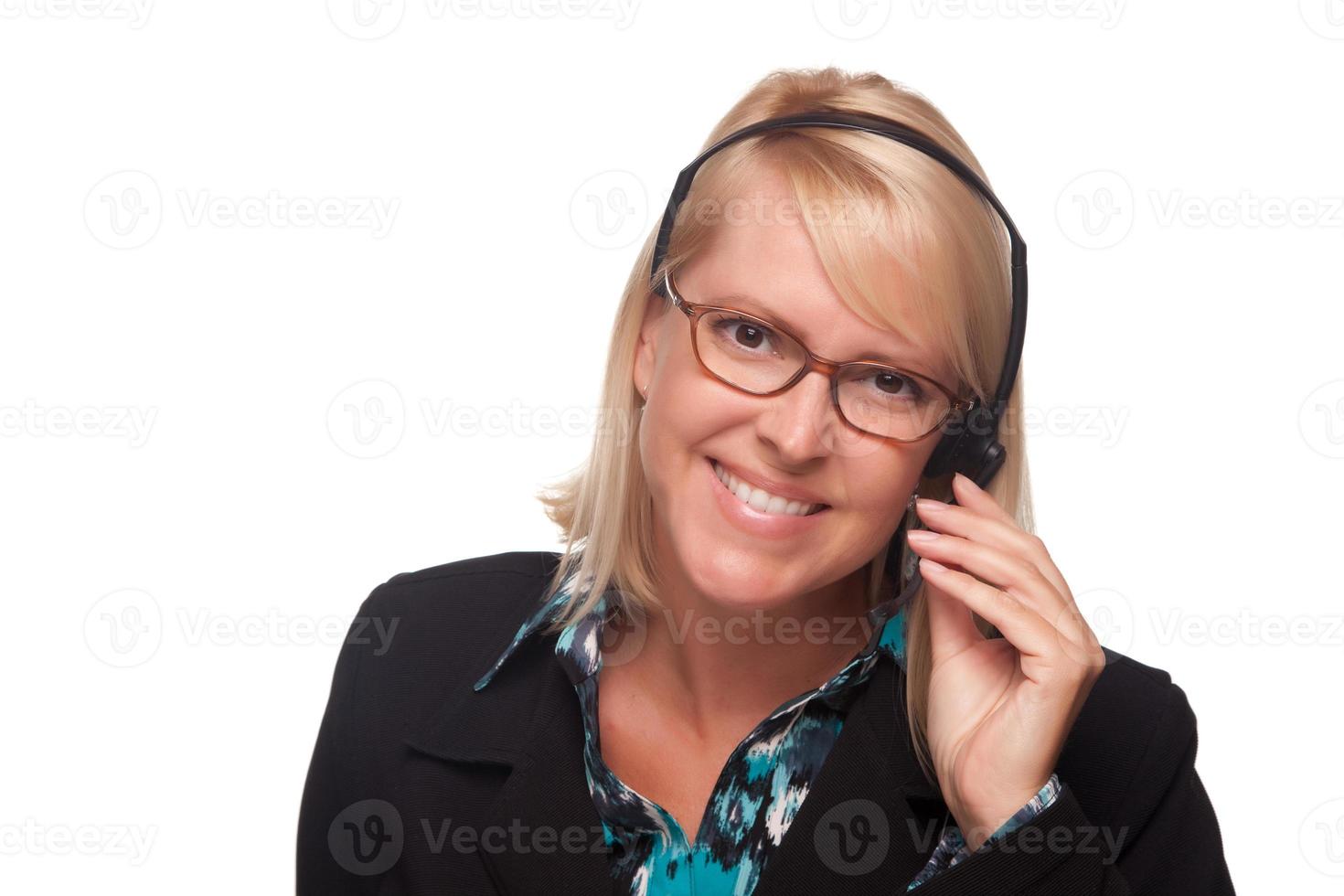 Beautiful Blonde Customer Support Woman with Headset photo