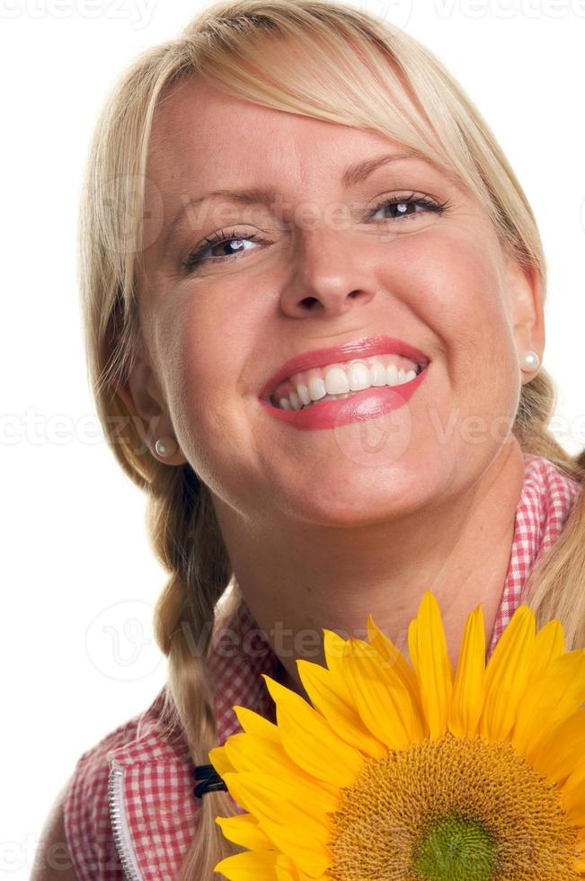 Attractive Blond and Sunflower photo