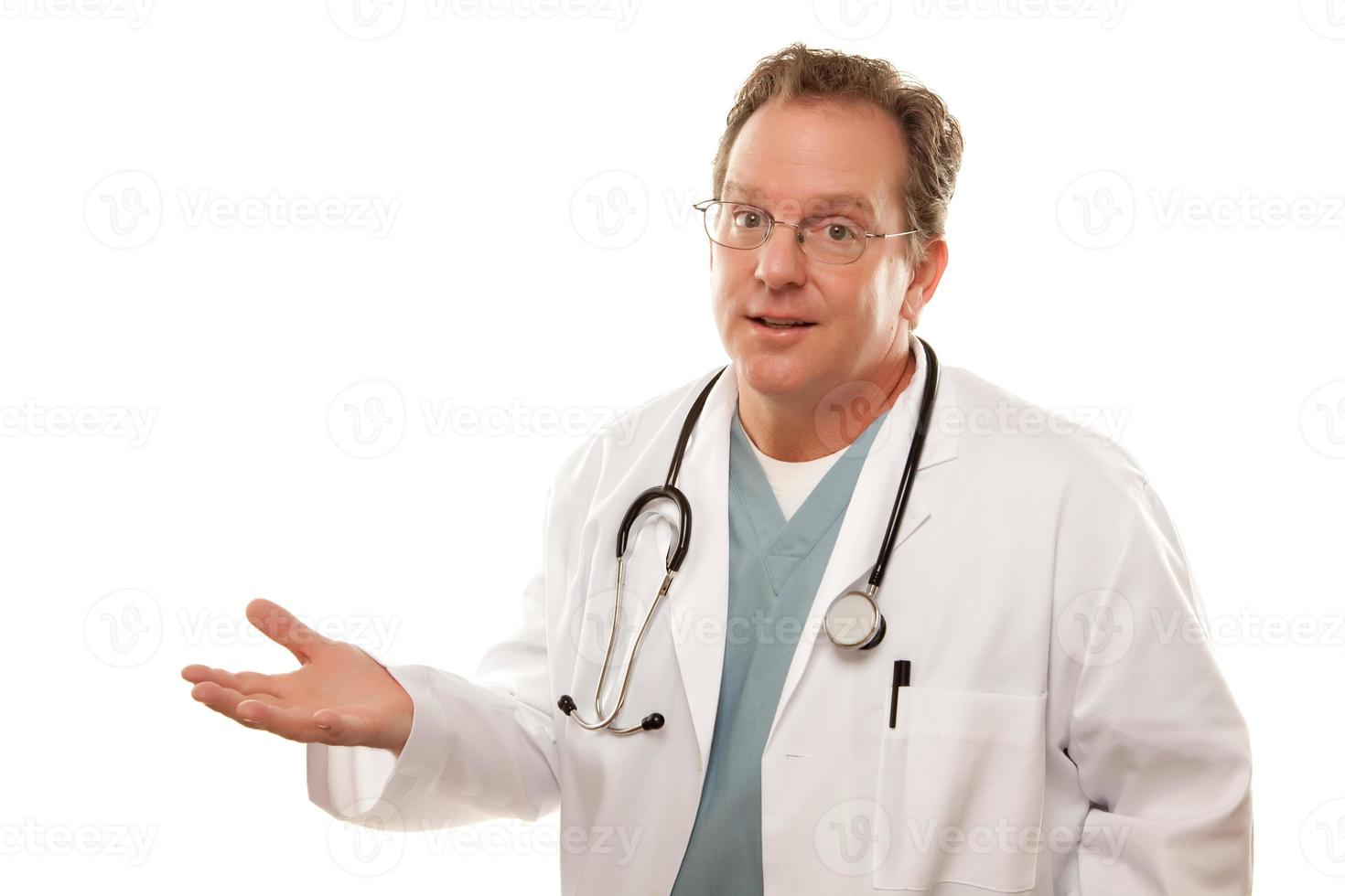 Male Doctor with Concerned Look on White photo