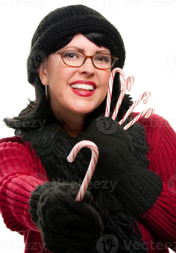 Pretty Woman Holding Candy Canes photo