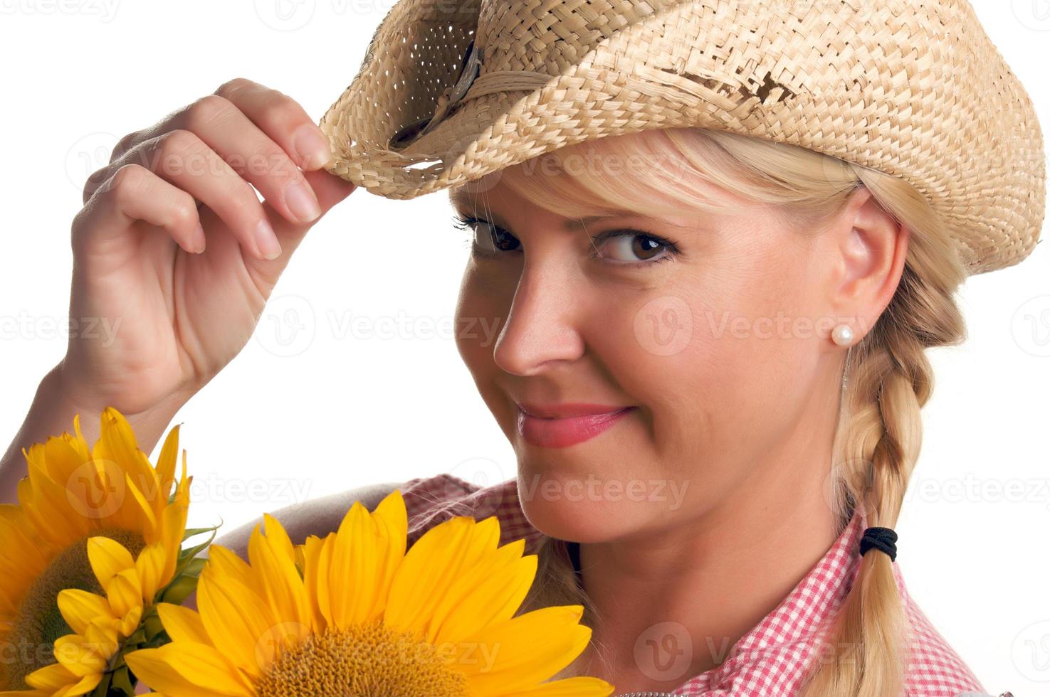 Attractive Blond and Sunflower photo