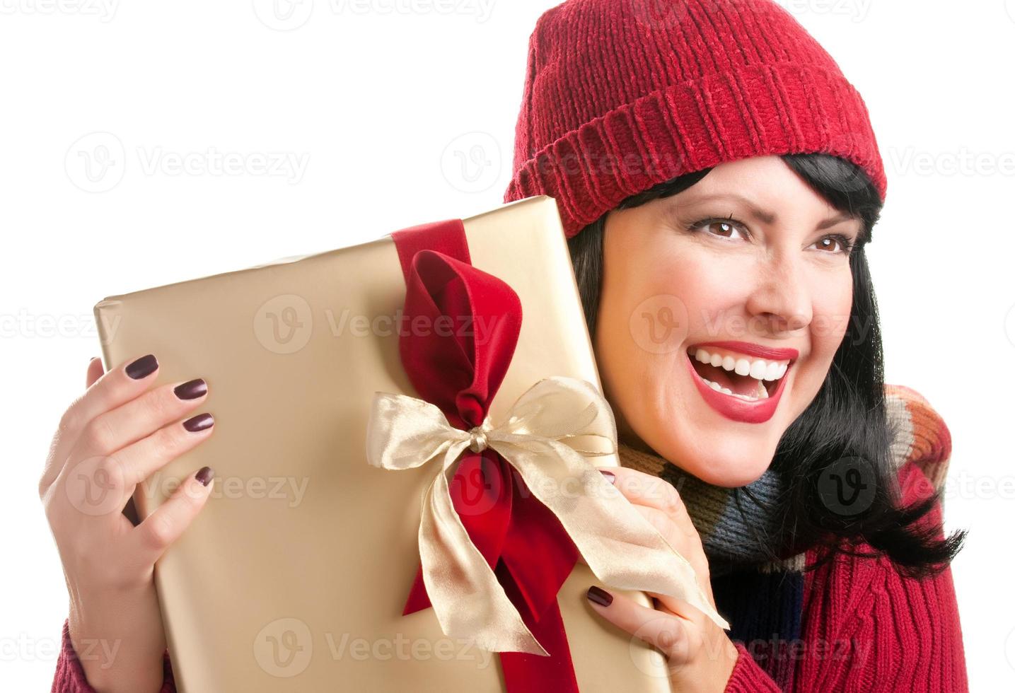 Pretty Woman Holding Holiday Gift photo