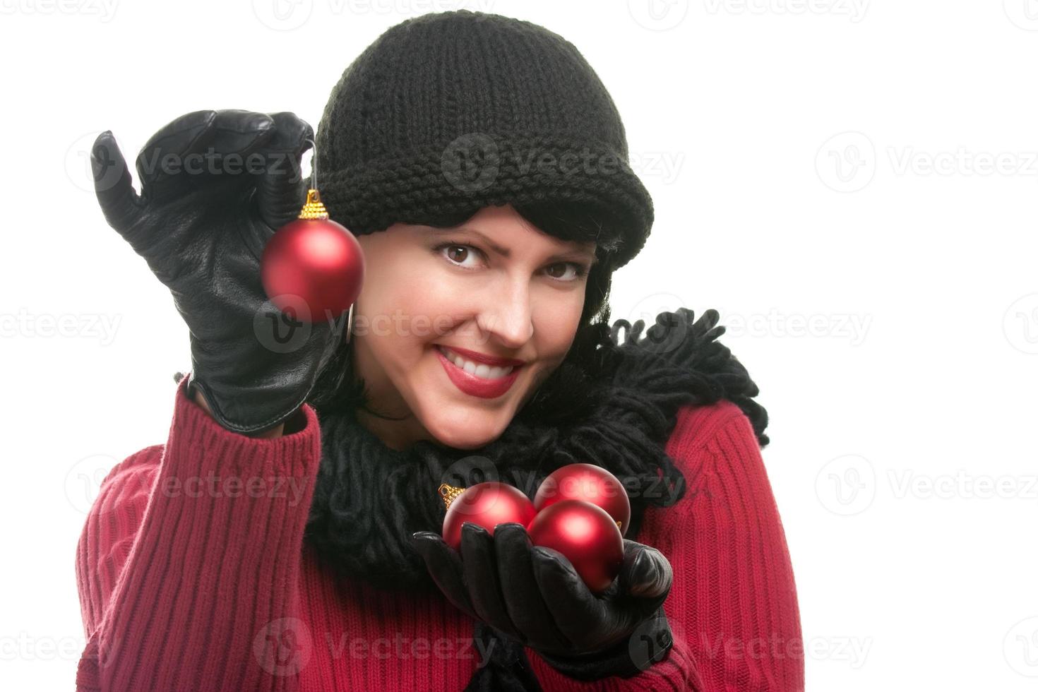 Attractive Woman Holding Christmas Ornaments photo
