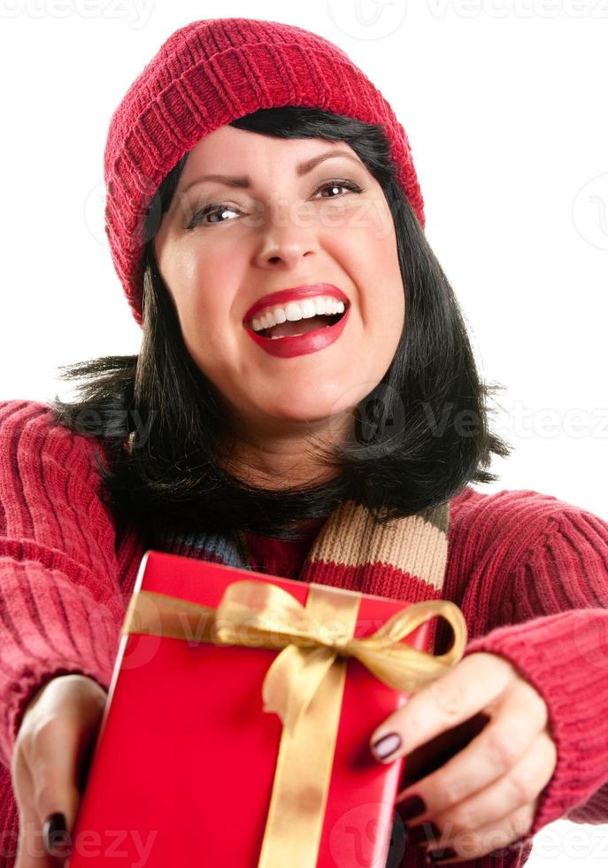 Pretty Woman Offering Holiday Gift photo