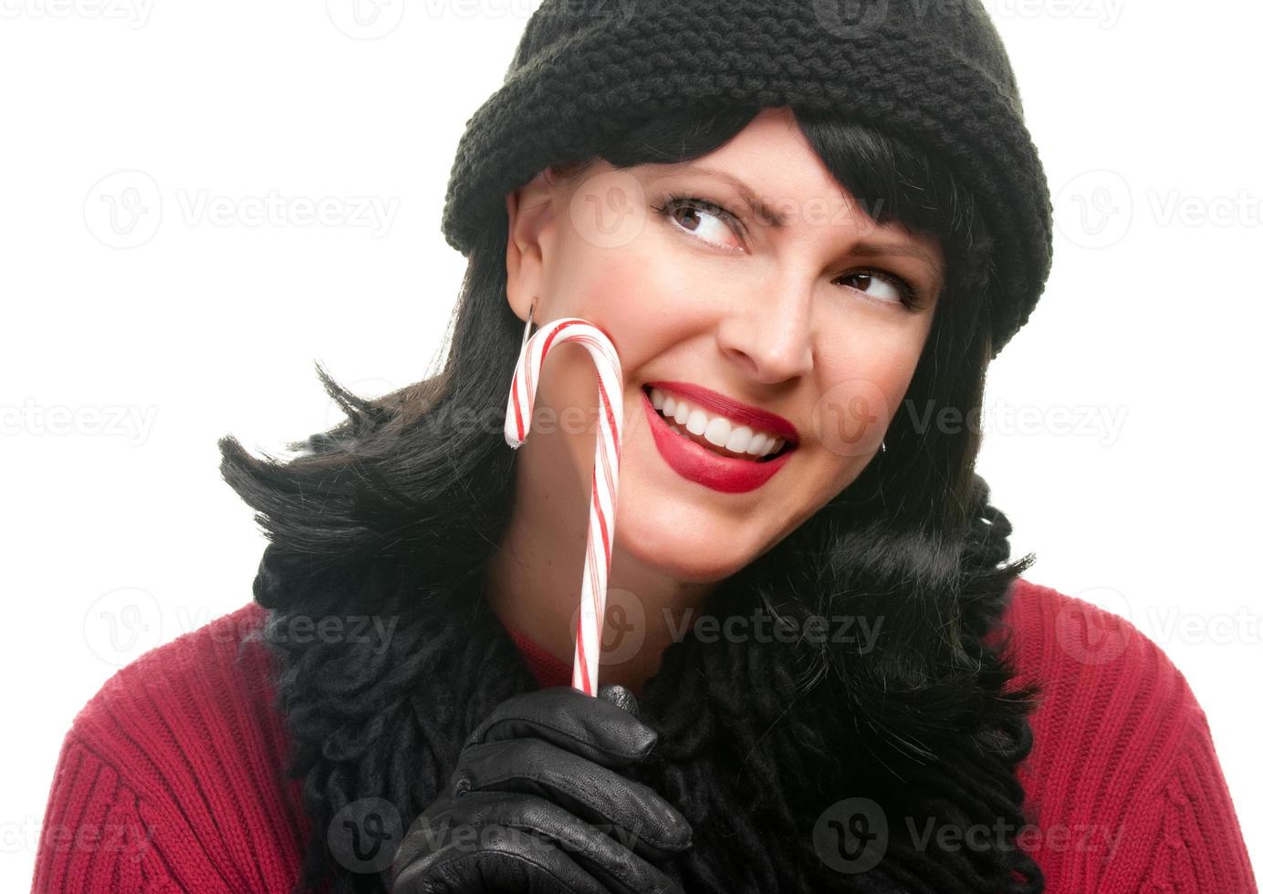 Pretty Woman Holding Candy Cane photo