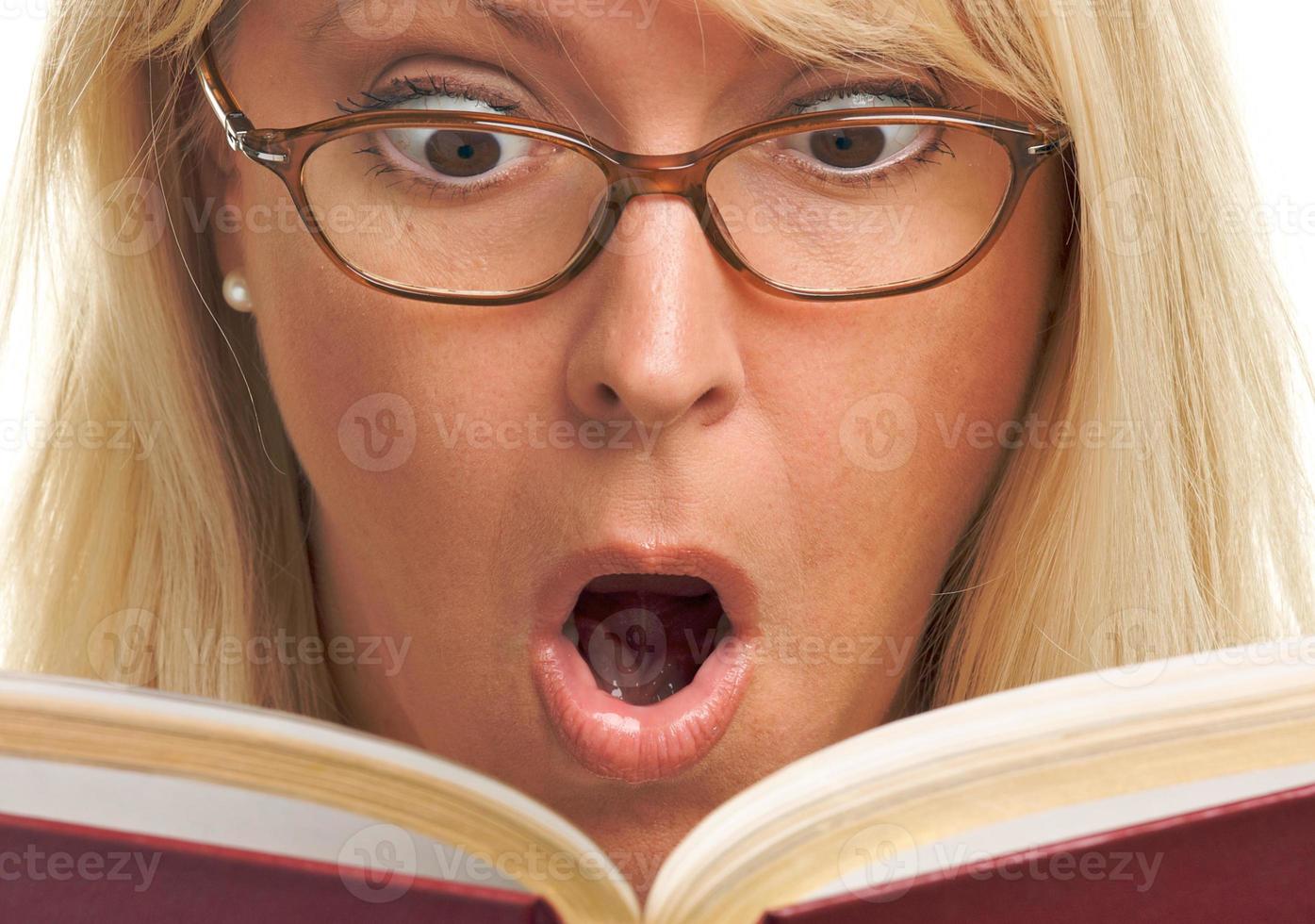 Attractive Woman Taken Back While Reading photo