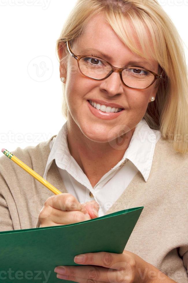 Beautiful Woman with Pencil and Folder photo