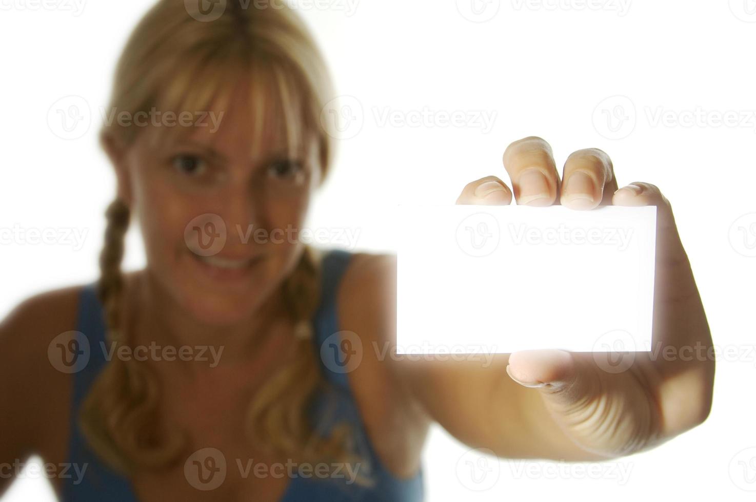 Woman with Blank Business Card photo