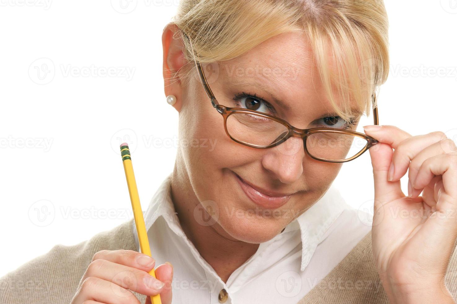 Beautiful Woman with Pencil photo