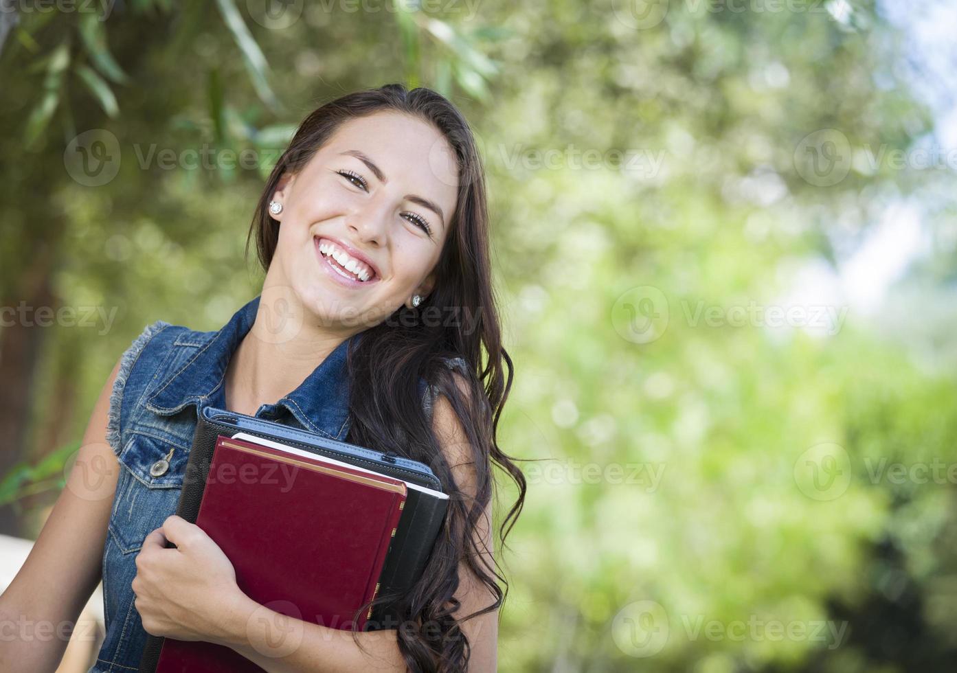 Mixed Race Young Girl Student with School Books photo