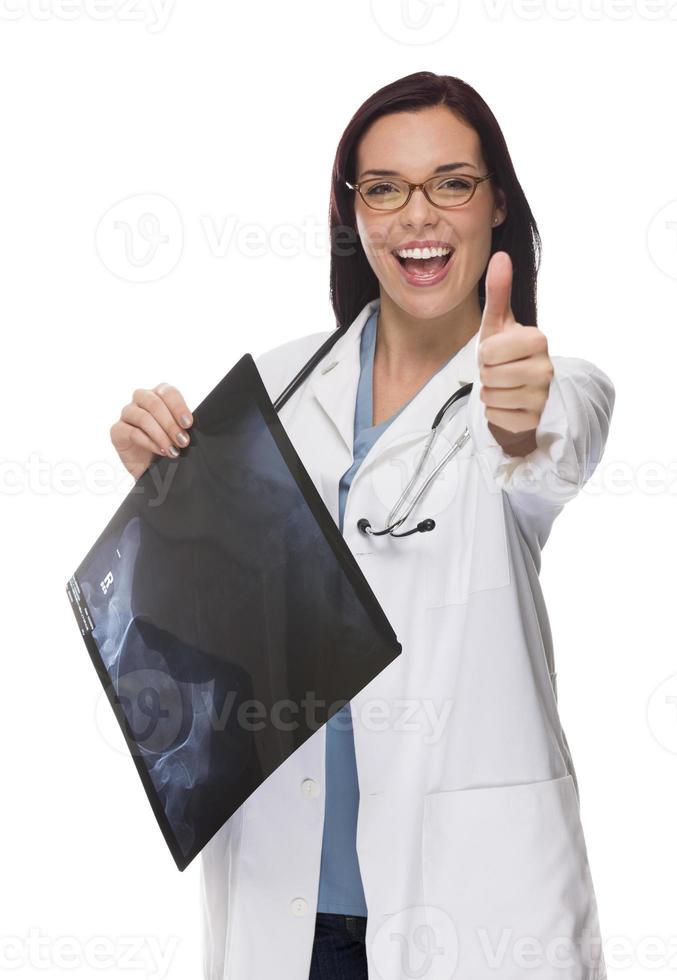 Mixed Race Thumbs Up Female Doctor or Nurse Holding X-ray photo