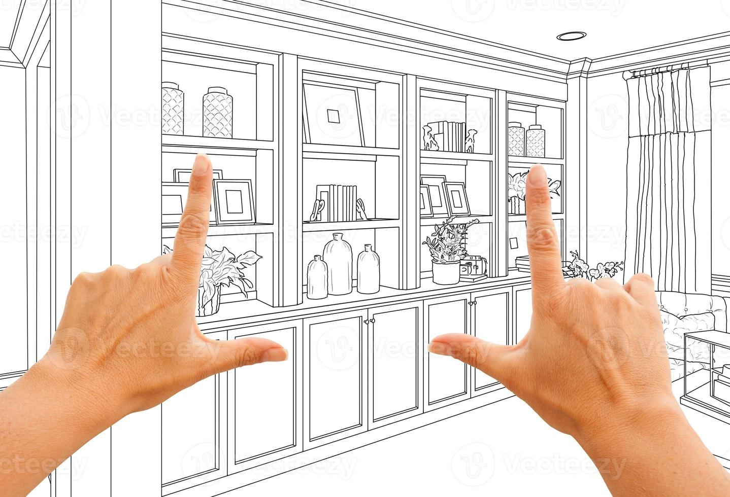 Hands Framing Custom Built-in Shelves and Cabinets Design Drawing photo